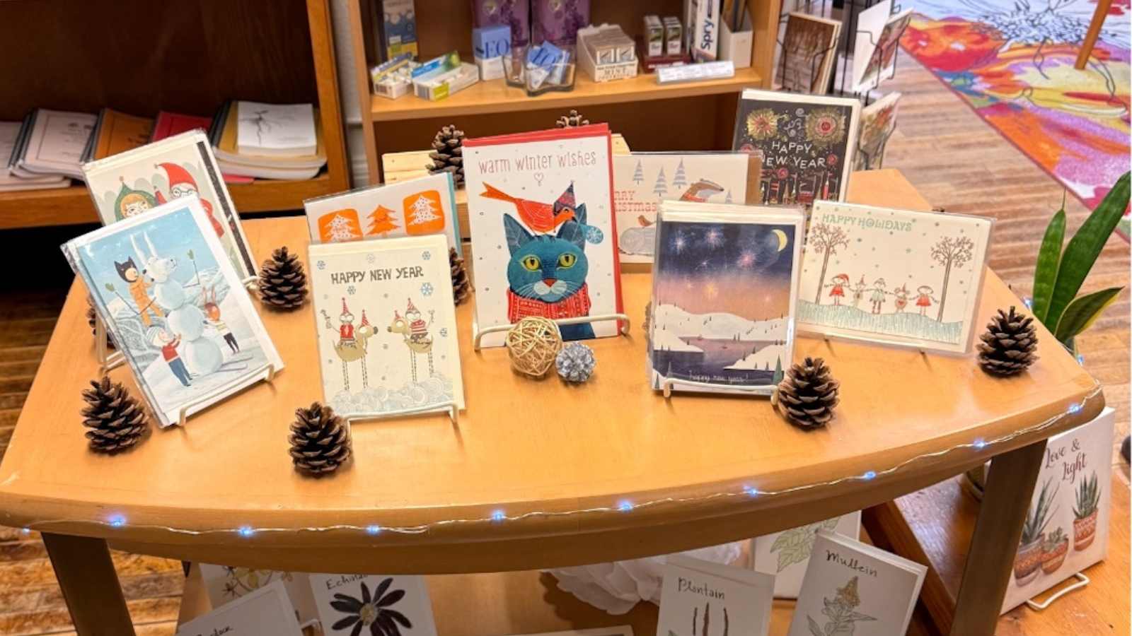 Holiday card display at NUNM campus store