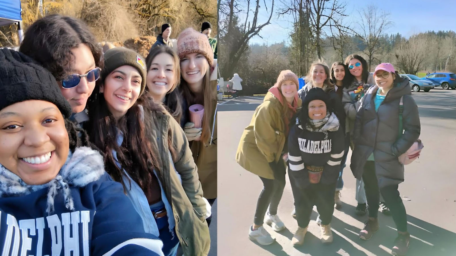 Students pose while volunteering outside for MLK Day