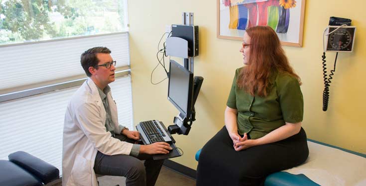 Male doctor with female patient