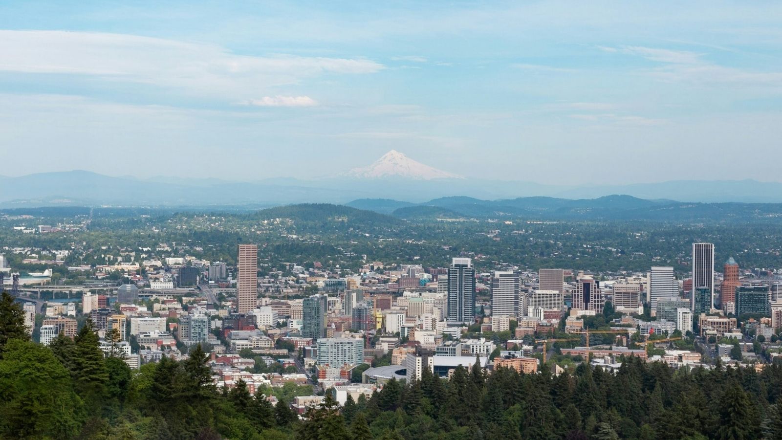 Portland cityscape with mount hood in the background
