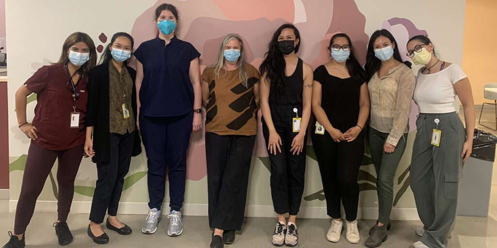NUNM Community Health Centers providers and students prepare for a clinical shift at Rose Haven Day Shelter. Pictured from left to right are Sierra Solnick, Natchanun Phunthanateerakul, Valerie Kovach, Dr. Kate Patterson, Zusie Umali, Soledad Diaz, Nozomi Gonzalez and Tal Yakobian.