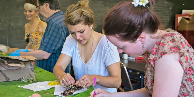 Students in classroom making herbal concoction